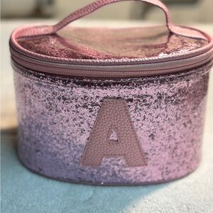 Justice Pink Glitter Makeup Bag with Initial A